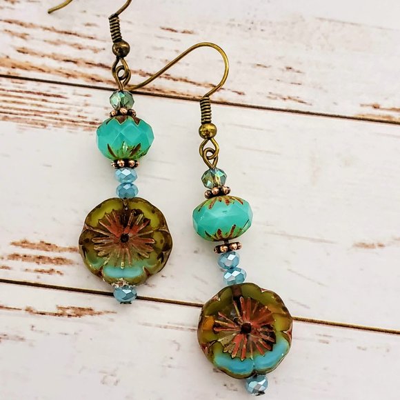 The Girl With Kaleidoscope Eyes Jewelry - Antique Czech Glass Earrings